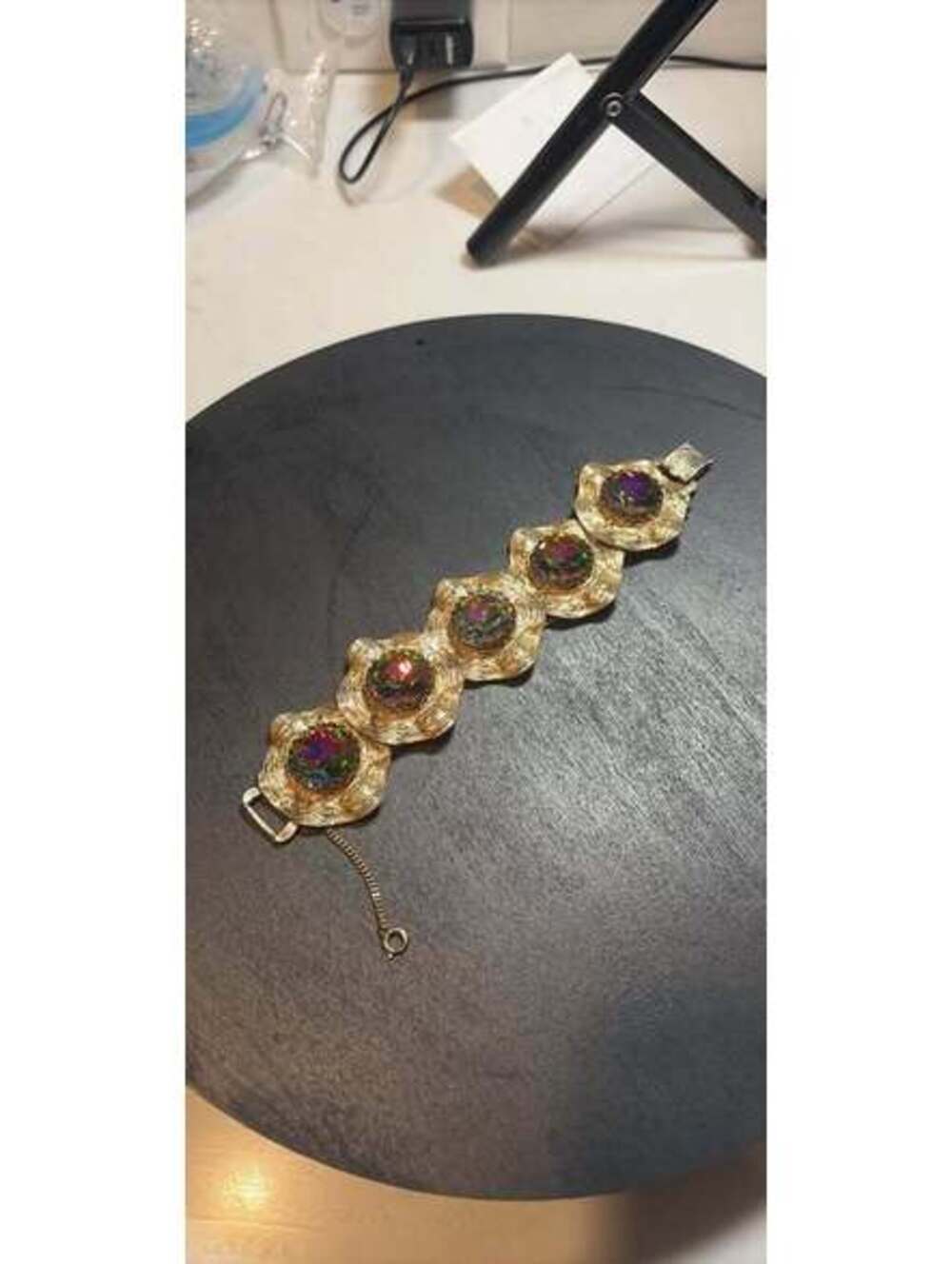 Vintage Judy Lee Gold Tone Aurora Borealis Bracelet